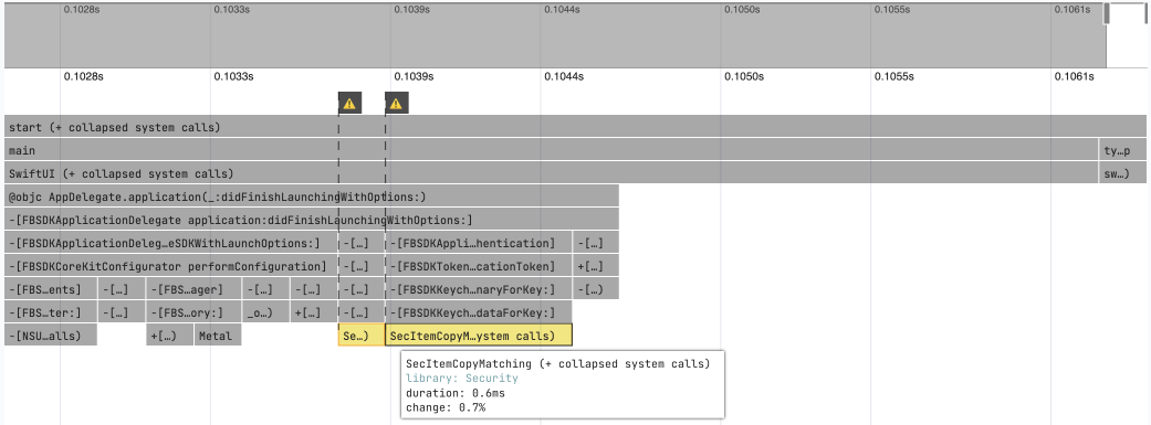 Spans showing keychain access on the main thread