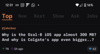 Emerge Tools trending on Hacker News for the Oral-B app Twitter thread