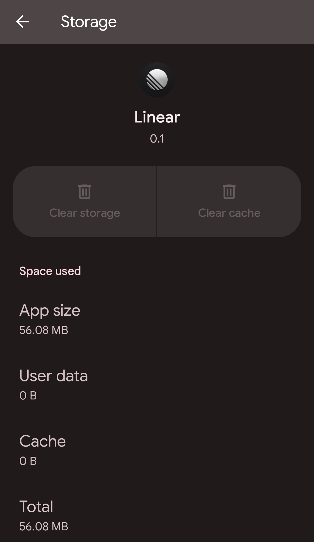 Linear Android install size - 56.08 MB