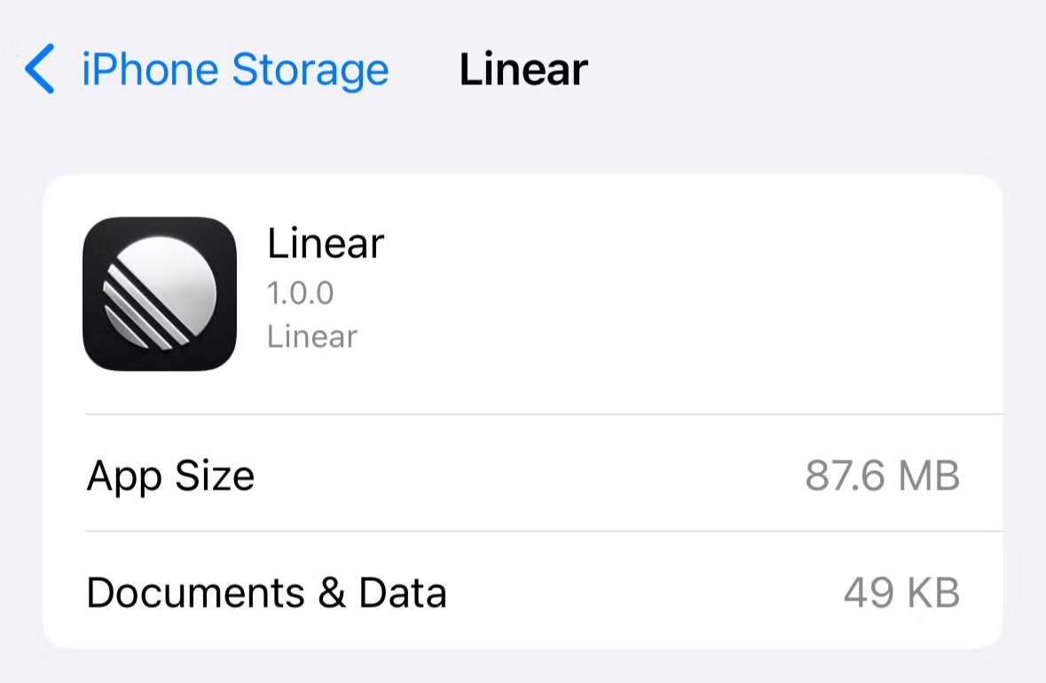 Linear iOS install size - 87.6 MB