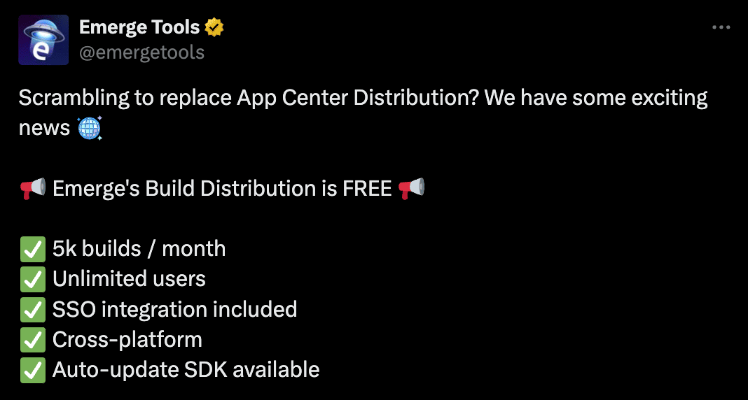 Screenshot of build distribution tweet announcement