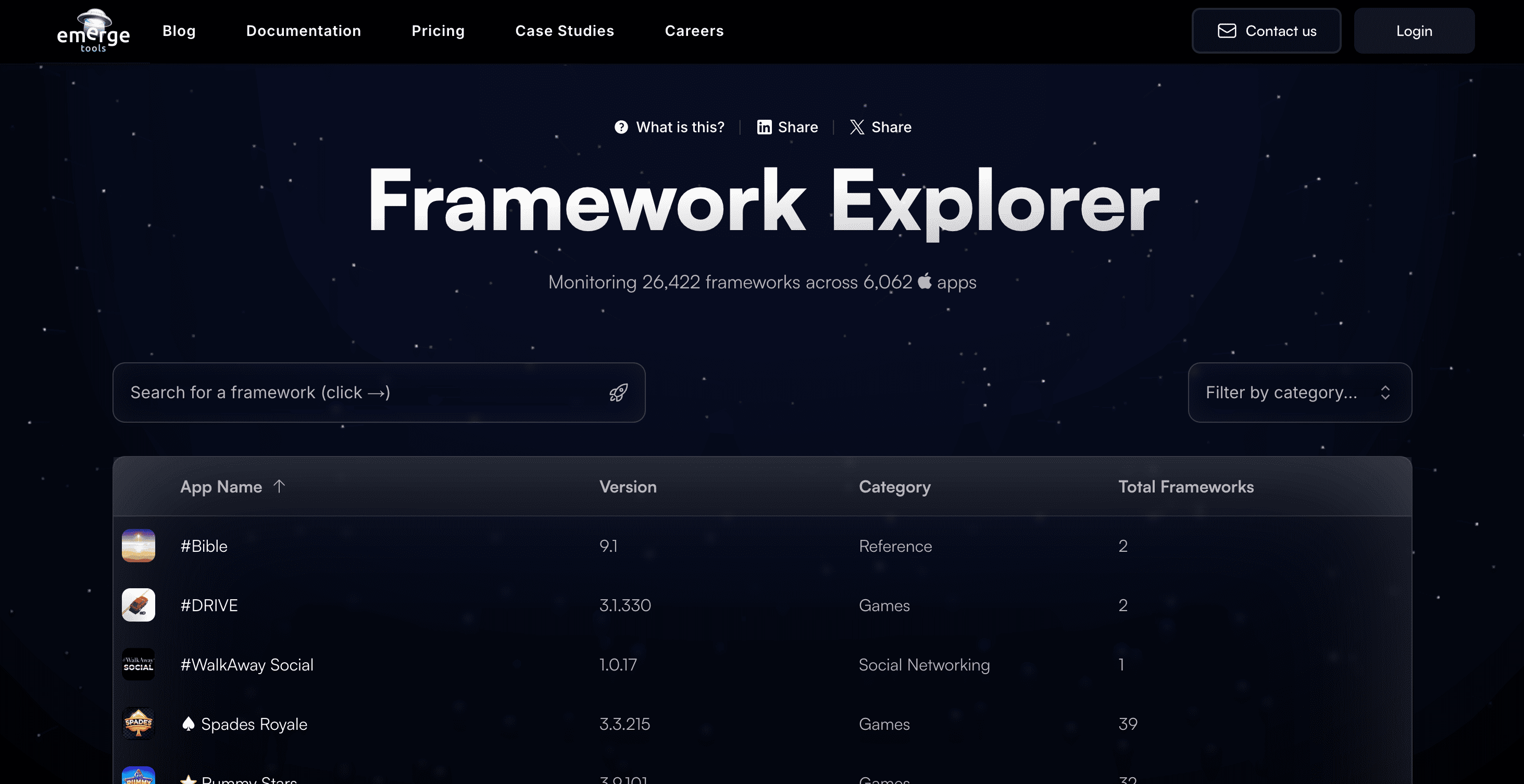 Screenshot of Framework Explorer